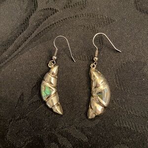 Vintage Alpaca Silver With Green Abalone Marked Mexico Women's Earrings